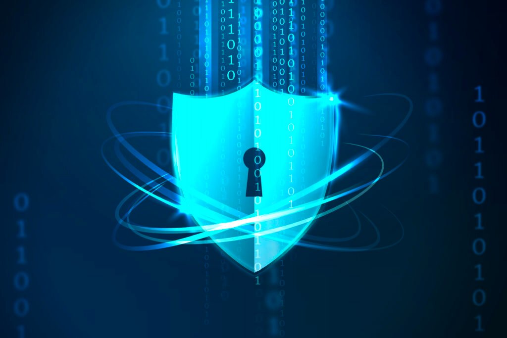 Zoho Meeting security illustration with lock and shield representing encryption