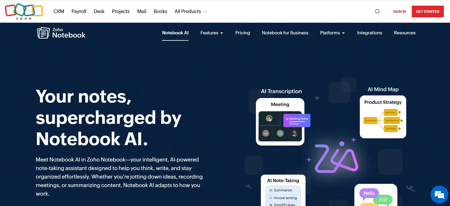 Zoho Notebook AI features integrated into the ultimate note-taking app for productivity and organization